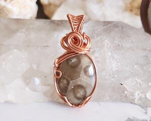 Petoskey Fossil Copper Wire Wrapped Pendant